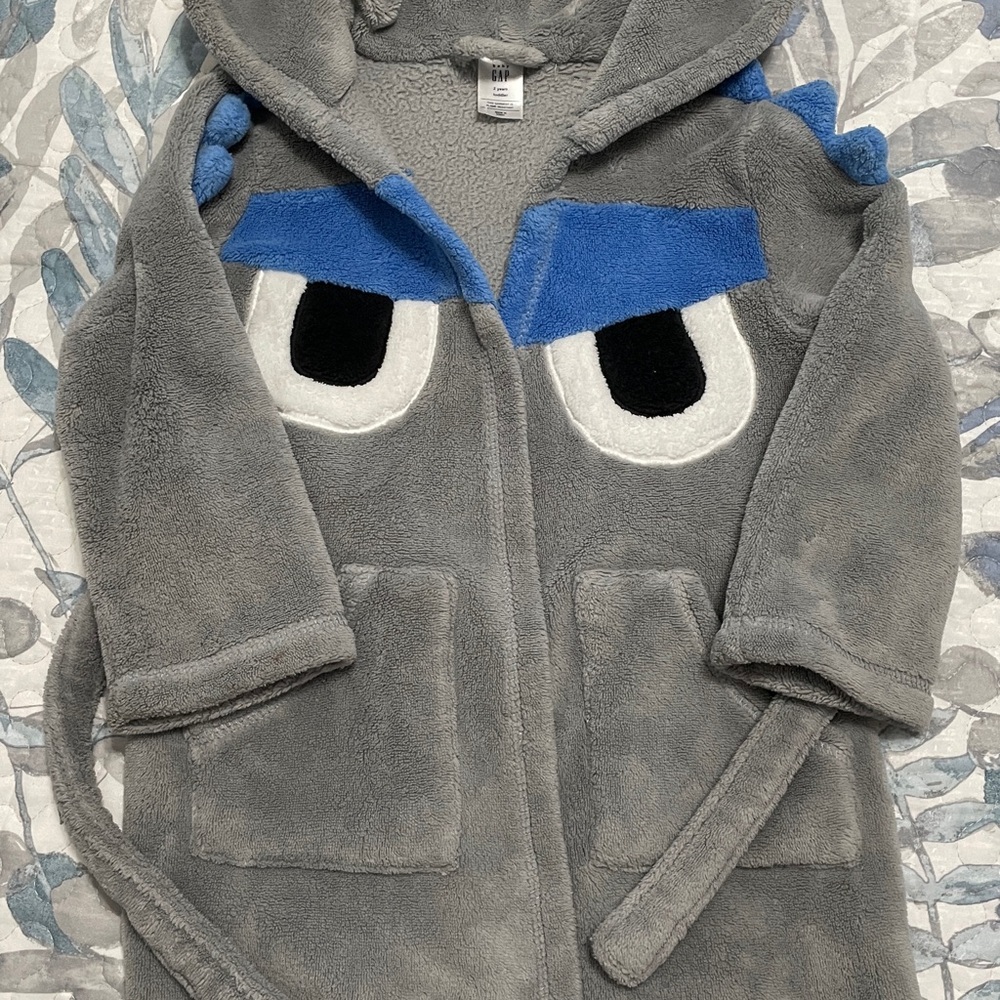GAP Kids Gray Hooded Dinosaur Robe - Toddler size 2